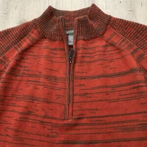 Exofficio 1/4 Zip Sweater Mens Large Rust Striped Polyester Wool Acrylic Light
